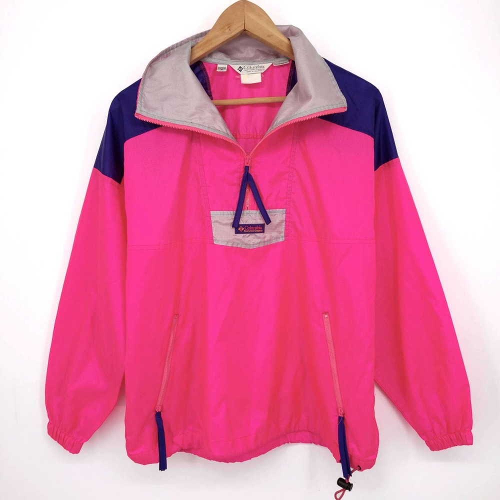 Columbia Colorblock Windbreaker Anorak Jacket Packable Rain Ski Vintage Womens M